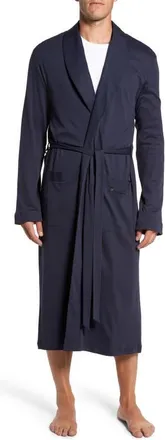 Hanro Night and Day Cotton Shawl Collar Robe in Black Iris at Nordstrom, Size X-Large