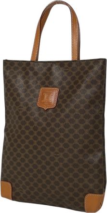 Celine Brown Coated Canvas Leather Handbag Tote Bag (Pre-Owned)