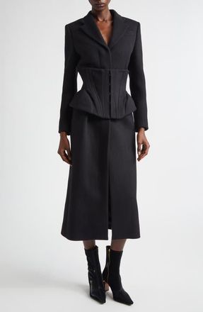 Alexander McQueen Long Cashmere & Wool Corset Coat in Black at Nordstrom, Size 4 Us