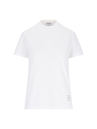 Thom Browne White Cotton T-Shirt With Logo And Tricolor Detail