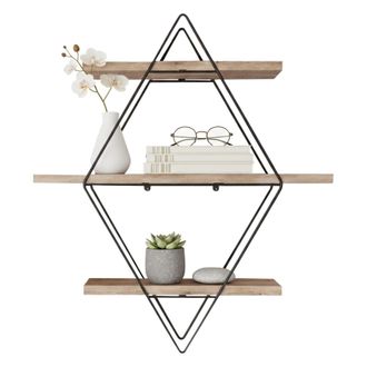 Dmora Estanter&iacute;a Cosme, 3 Estantes, Capacidad Estantes 4, Estructura Color Negro, 70x16x60h Cm Dorado