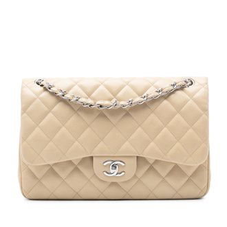 Chanel Pre-owned Womens Jumbo Classic Caviar Double Flap - Nude Leather - One Size