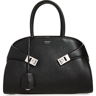 Ferragamo Small Hug Leather Top Handle Bag in Black at Nordstrom
