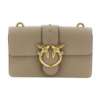 Pinko Pinko - Love Birds Twist Shoulder Bag - Dames - Tassen - Grijs - Maat: ONE Size Katoen
