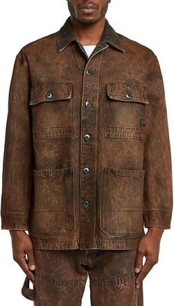 G-Star Leather Effect Cotton Denim Chore Jacket in Faded Cognac Skin at Nordstrom, Size Xx-Large