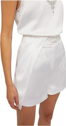 Genny Satijnen shorts met draperie - Dames - Bermuda - Wit - XS - Satijn - Korte Broeken