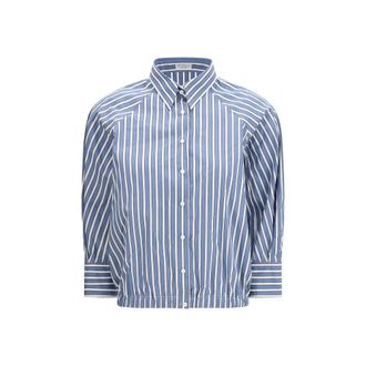 Brunello Cucinelli Blue Cotton Pattern Womens Shirt