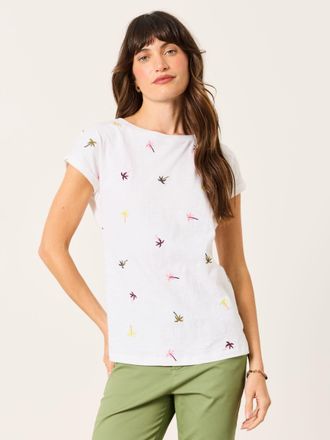 Fat Face FatFace Ivy White Embroidered Palm Tree T Shirt