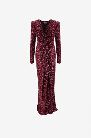 Elisabetta Franchi Langes Drapiertes V-Ausschnitt Kleid aus Jersey