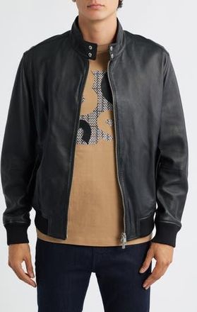 BOSS Monier Black Leather Zip Jacket at Nordstrom Rack, Size 44