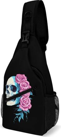 Generic Transgender Trans Skull Roses Mens Crossbody Chest Sling Bag for Travel Hiking Lightweight Shoulder Bags with Small Side