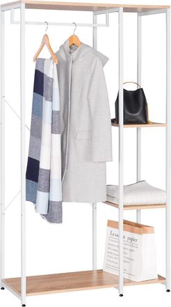Woltu Woltu Armoire De Rangement, Portant &Agrave; V&ecirc;tements Avec &Eacute;tag&egrave;re, Porte-chaussures En Bois Et Acier, 90 X 40 X 167cm, Blanc+ch&ecirc;ne Clair