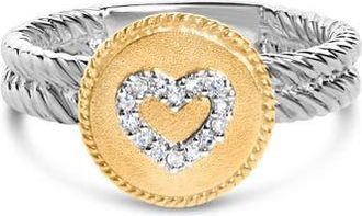 House of Brilliance 18K Yellow Gold Plated Silver Diamond Heart Ring with Satin Finish at Nordstrom, Size 7