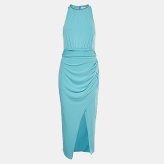 Self Portrait Blue Jersey Halter Midi Dress