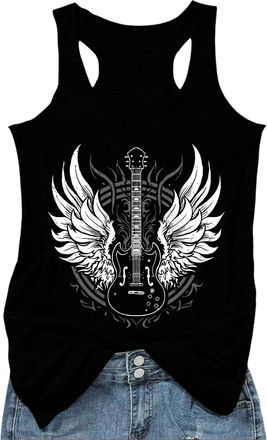 Generic Summer Vintage Racerback Tank Top for Women Guitar and Wing Graphic Country Sleeveless Rock Shirt Tops 2025 New