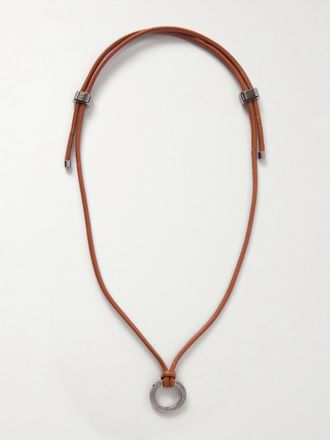 Brunello Cucinelli Collana In Pelle E Metallo Argentato - Marrone