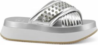 Liu Jo Sandalen met plateauzool en strass steentjes - Dames - Sandalen - Grijs - 39 EU - Polyester - Schoenen