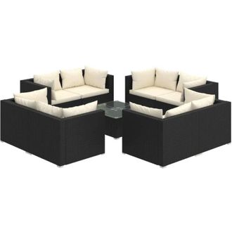 vidaXL Set De Muebles De Jard&iacute;n 9 Pzas Y Cojines Rat&aacute;n Sint&eacute;tico Negro Vidaxl