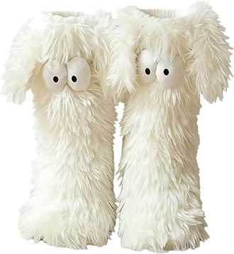 Generic Friends Cozy Socks - Womens Fuzzy Winter Non-Slip Slipper Sock with Cute Big Eyes, Friends Cozy Socks Soft Warm Floor Sock for Home (White)