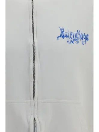 Balenciaga Mens Zip Hoodie Sketchy Full White Cotton Sweatshirts Sweater