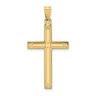 Diamond2Deal 14k Yellow Gold Solid Laser Etched Cross Pendant