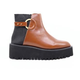 All Black Womens Easy Fit Platform Ankle Boot In Brown