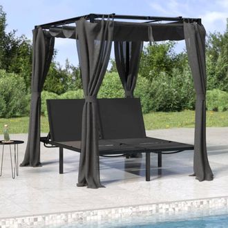 Berkfield Home Double Sun Lounger with Side & Top Curtains Anthracite in Black