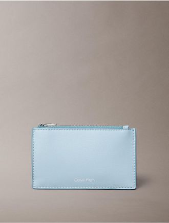 Calvin Klein Womens Foil Logo Top Zip Card Case - Blue