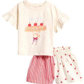 Next Kids Graphic T-Shirt & Seersucker Shorts Set in Neutral at Nordstrom, Size 1.5-2Y
