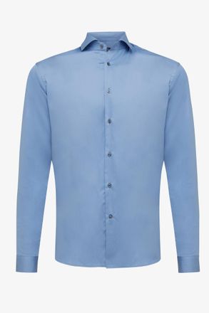 Genti Skin-fit stretch overhemd blauw