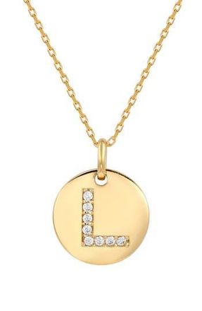 Suzy Levian Yellow Sterling Silver White Cubic Zirconia Initial Disc Pendant Necklace in Yellow-L at Nordstrom Rack