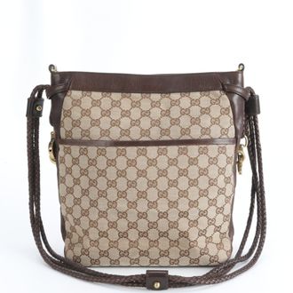Gucci Gg Canvas Brown Gg Canvas Leather Handbag Shoulder Bag Tote Bag (Pre-Owned)