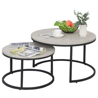 HOMCOM Steel MDF-Top Stack Design 2-Piece Coffee Tables Black/Grey - Home Living | TJ Hughes Black
