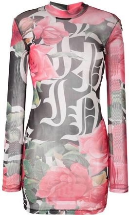 Philipp Plein logo-print semi-sheer mini dress - women - Cotton - L - Black