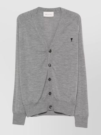 Ami merino wool logo-embroidered v-neck cardigan