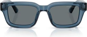Emporio Armani 51mm Rectangle Sunglasses in Shiny Transparent Blue /Blue at Nordstrom