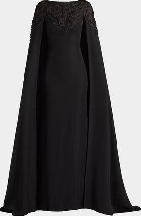 Tadashi Shoji Massaro Embroidered Cape Gown
