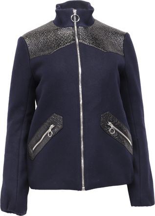 Maje Biker Blousson Zipper Jacket in Navy Blue Wool