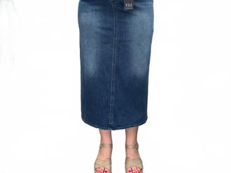 FDJ Column With Slits Midi Skirt In Dark Wash