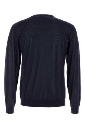 Prada Mens Navy Blue Cashmere Blend Sweater Bleu Exterior: Silk Maglieria