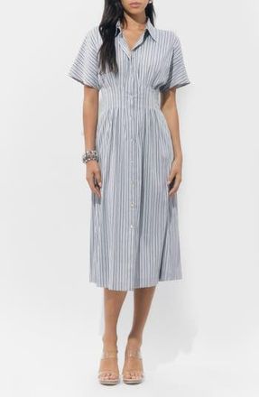 Adelyn Rae Audrey Stripe Cotton Blend Shirtdress in Grey at Nordstrom Rack, Size X-Small