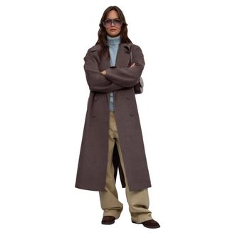 Estro & Luminara Belted Coats, female, Brown, Size: M Double-Breasted Wool-Blend Coat with Waist Tie and Wide Lapels