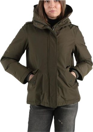 Woolrich Gevoerde Ramar Cloth Jas met Capuchon - Dames - Gewatteerde jassen - Groen - S - Katoen - Jassen
