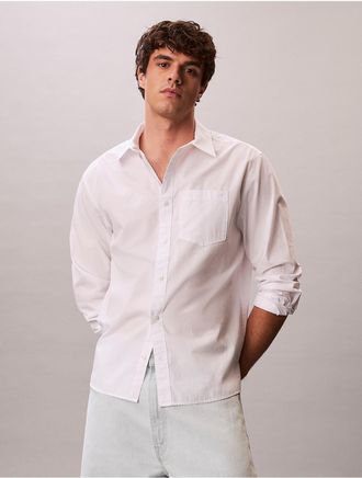 Calvin Klein Jeans Calvin Klein Mens Washed Poplin Relaxed Button-Down Shirt - Open White - 2XL