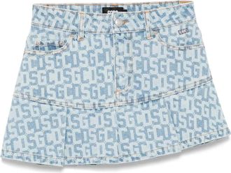 GCDS Gonna midi denim con monogramma - Blu
