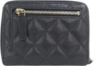 Chanel Pre-owned Timeless Classic Grained Calfskin Bifold Wallet - Dames - Vintage Accessoires - Zwart - ONE Size - Leer - Vintage