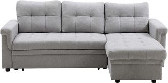 VENTE-UNIQUE.COM Sof&aacute; rinconera poli&eacute;ster 4 plazas gris claro 215x142cm