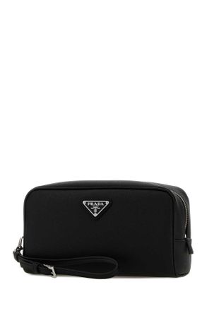 Prada Mens Black Leather Beauty Case Nero Accessory