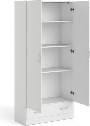 Dmora Guardaroba 2 Ante Amylya, Armadio Camera da Letto Appendiabiti, 3 Ripiani, 35.7x170.4h cm Bianco