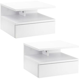 HOMCOM Homcom - Set De 2 Mesitas De Noche Flotantes Con 1 Caj&oacute;n Y Estante Abierto Dise&ntilde;o Montado En Pared Moderno De Madera 35x32x22,5 Cm